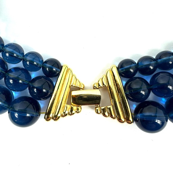 Vintage signed Napier multi-strand statement necklace blue, gold & green beads - Picture 10 of 11